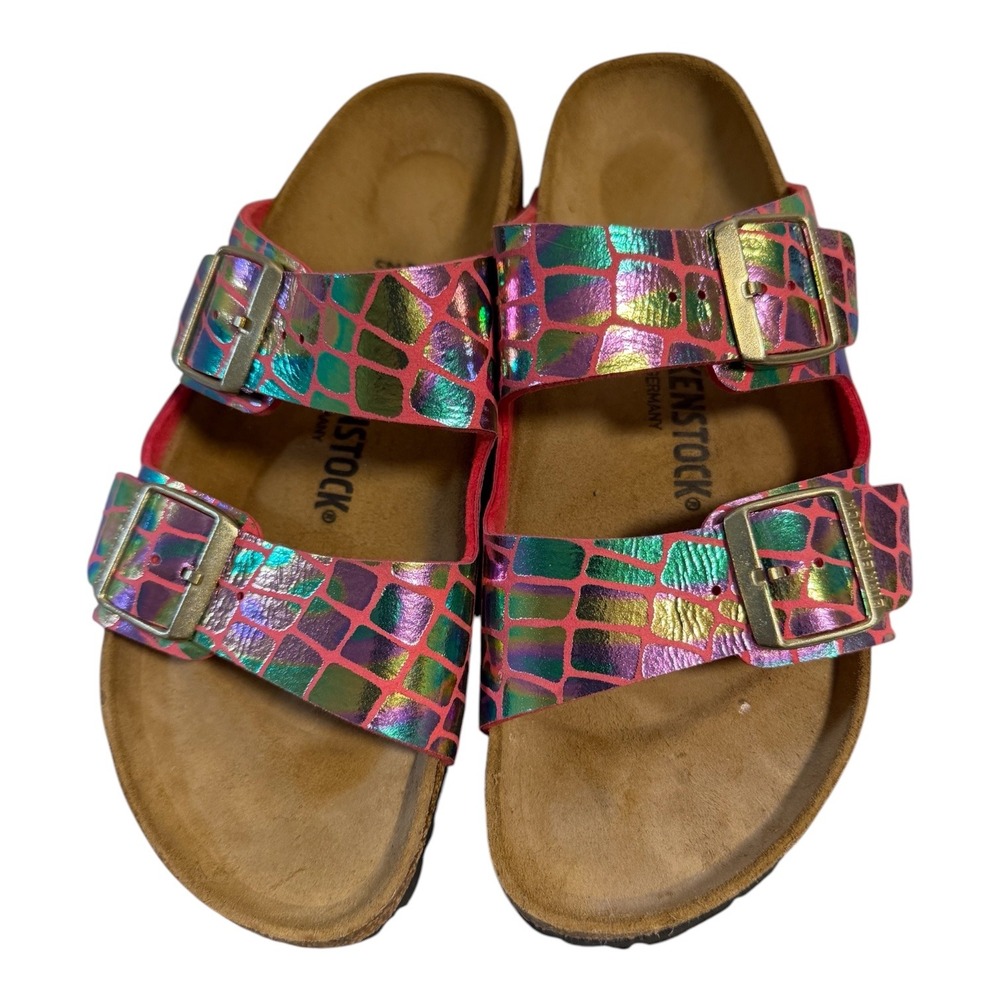 Birkenstock Raspberry Pink Iridescent Metallic Gator Sandals EU 40 Y2K Luxe NWOB
